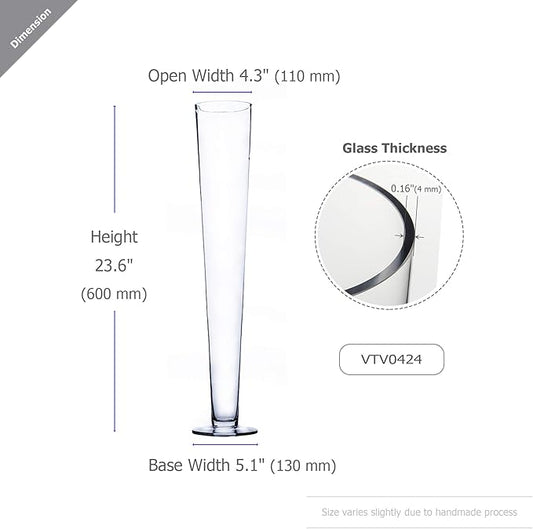 WGV Trumpet Glass Vase, Open 4", Height 23.5", (Multiple Sizes Choices) Clear Tall Pilsner Floral Planter Container Centerpiece, Wedding Event Home Decor, 1 Piece (VTV0424)