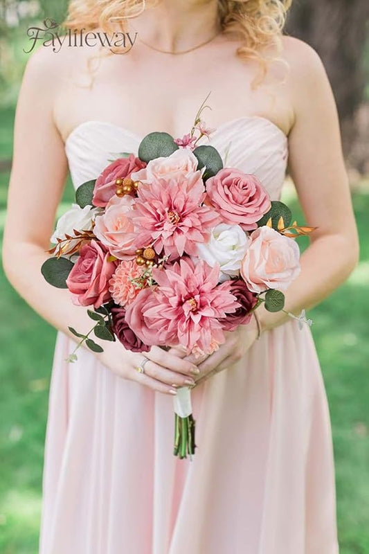 Artificial Flowers, 2PCS Silk Pink Flowers for DIY Wedding Bridal Bouquets, Fake Cake Flowers for Centerpieces,Baby Shower, Table Arrangement, Home Party Decorations
