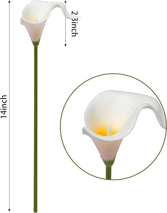 DuHouse 20Pcs Artificial Calla Lily Flower Real Touch Latex Flowers for DIY Wedding Bouquet Party Home Decor (White Orange)