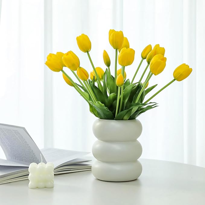 10PCS Fake Tulips Artificial Flowers Real Touch Latex Faux Tulips UV Resistant Fake Flowers Bouquet for Table Home Decor Party Wedding Garden Decoration