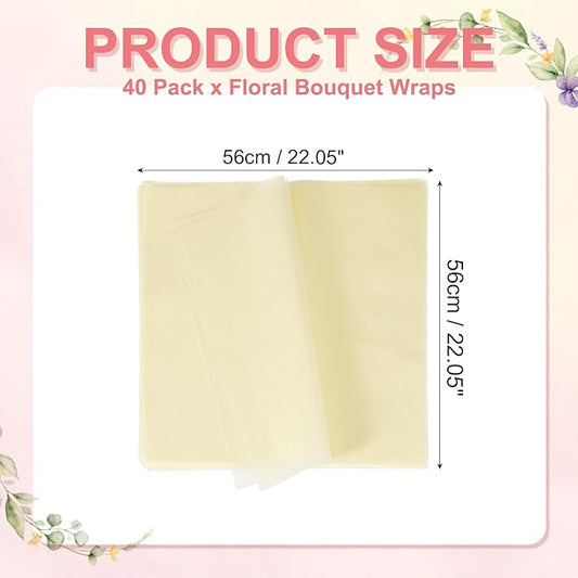YELARXI Flower Wrapping Paper, Cotton Wrapping Flower Paper, Non-Woven Waterproof Floral Bouquet Wraps - Fitting for (Florist Supplies/Gift) 22 x 22 Inch & 40 Pack & Beige