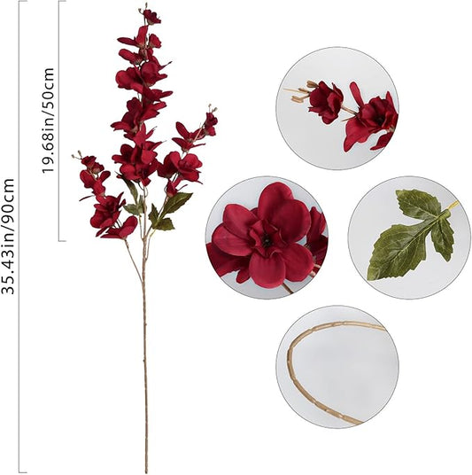 6PCS 35.43'' Red Delphinium Artificial Flower Faux Larkspur Silk Flowers Long Stem Blossoms Flowers for Tall Vase Floral Arrangements Home Table Wedding Decor(Red)