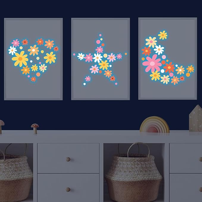 Glow in The Dark Big Daisy Wall Decals,Glowing Luminous Daisy Wall Stickers Colorful Removable self-Adhesive Flower Decals for Girls Bedroom Kids Baby Nursery Living Room Decoration