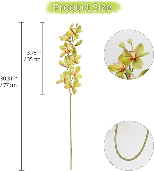 IPOPU 5 Pcs Real Touch Orchids Flowers Green Latex Artificial Orchid Stems for Wedding Party DIY Bridal Bouquet Table Centerpiece Arrangement Office Home Decor