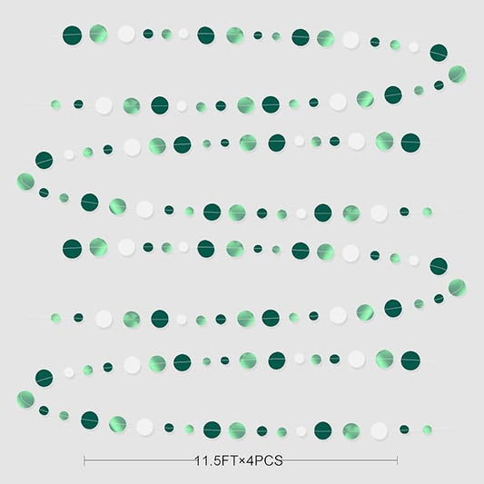 46 Ft Sage Green Party Decorations Metallic Sage Green White Polka Dots Garlands Hanging Paper Circle Dots Streamer for Birthday Baby Shower Engagement Graduation Wedding Party Decorations Supplies