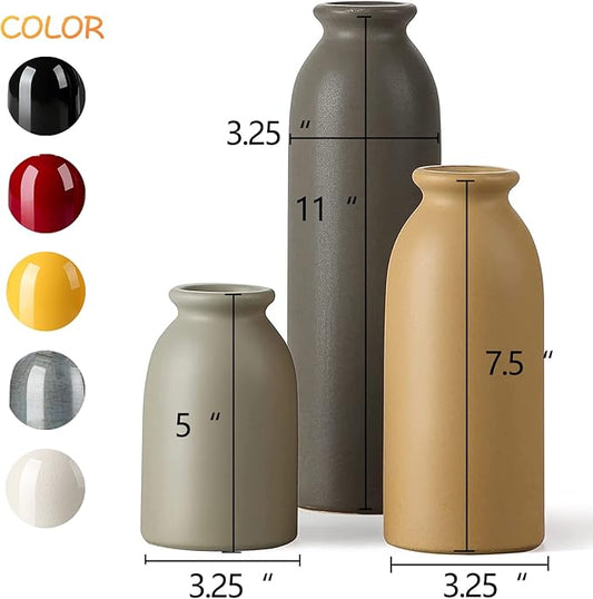 CWLWGO-Ceramic Matte Vase for Home Decor, Modern and Minimalist Decorative Vases Set. Farmhouse Decor,Living Room Tabletop, Bookshelf Centerpiece Decoration,Boho Decor.(Matte Multi).