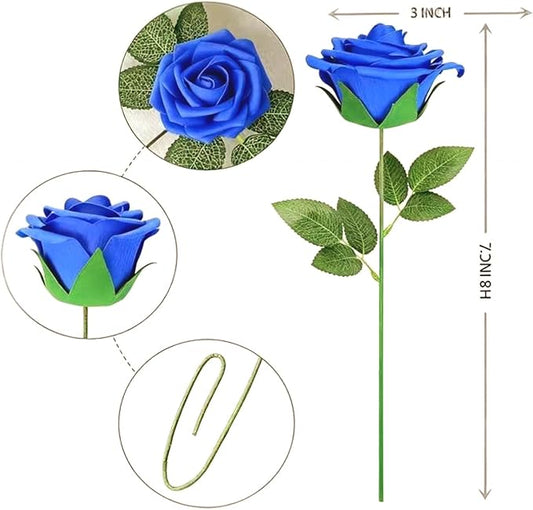 60Pcs Artificial Rose Flowers, Real Looking Fake Roses for Decorations, Foam Rose Bulk with Stems for DIY Wedding Bouquets Floral Arrangements Bridal Shower Party Home Decor (60, Navy Blue)