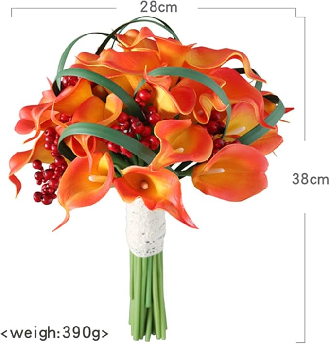 S_SSOY Wedding Bouquet Bride,Bride Bridal Bouquet Bridesmaid Artificial Flowers for Ceremony Anniversary Party Bridal Shower Decoration Wedding Bouquets (Orange Calla Lily)