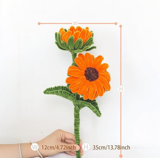 Crochet Flowers Bouquet Gifts for Women Birthday,Gifts for Mom,Preserved Sunflower Forever Flower,Real Handmade Bouquet for Grandma Sister Wife Her from Daughter (Sunflower)