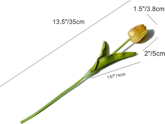 Mandy's Artificial Tulips 20 Stems Gold PU Faux Flowers for Thanksgiving and Christmas Decorations Wedding Home Decor 13.5 Inch