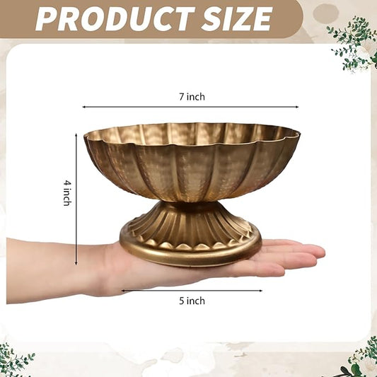 4 Pcs Metal Compote Bowl 7 Inch Compote Vases Indoor and Outdoor Fruits Bowl for Plant Christmas Wedding Flower Holder Centerpiece Home Party Decoration (Gold)