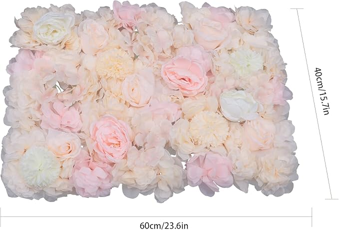 Gdrasuya10 6pcs Realistic Flower Wall Background Artificial Flowers Wall Backdrop Panel 3D Silk Rose Fake Flower Wall Panel Banquet Wedding Party Decor, Photography Background 60 x 40 cm