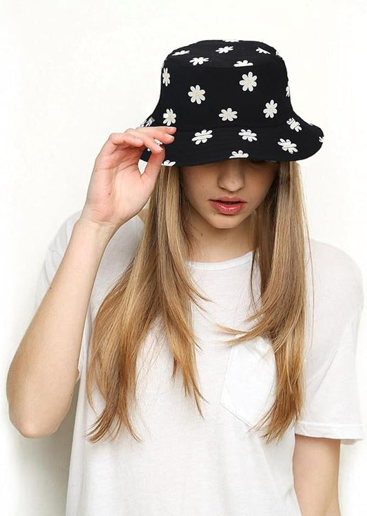 Bucket Hat for Women Men, Cotton Reversible Double Side Wear Sun Hats Beach Fisherman Hat