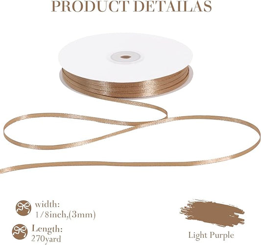 TONIFUL 1/8 Inch x 200 Yards Champagne Gold Thin Solid Satin Ribbon Giant Spool Double Face Ribbons for Crafts Hanging Tags Invitation Card Balloons Bouquet Hair Gift Wrapping Party Decoration