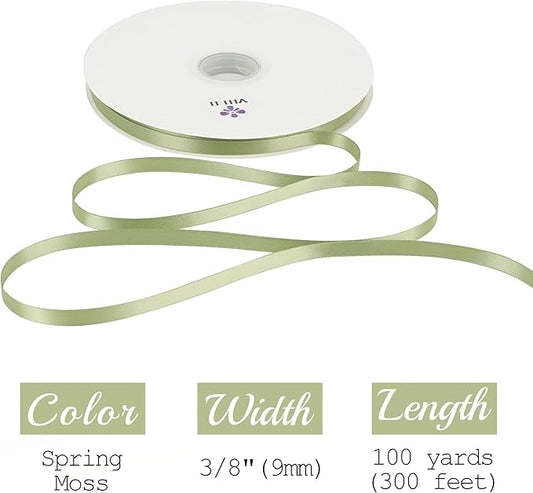 MEEDEE Olive Green Ribbon 3/8 Inch Double Faced Satin Ribbon 100 Yards Bulk Thin Green Ribbons for Gift Wrapping, Wedding, Crafts, Card Making, Favor Decor