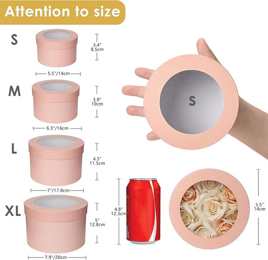 Flower Boxes for Arrangements Nesting Round Gift Boxes with Clear Lids Pink Round Boxes for Flowers Set of 4 Assorted Sizes Flower Boxes for Flower Arrangements, Valentine's Day, Mother's Day,