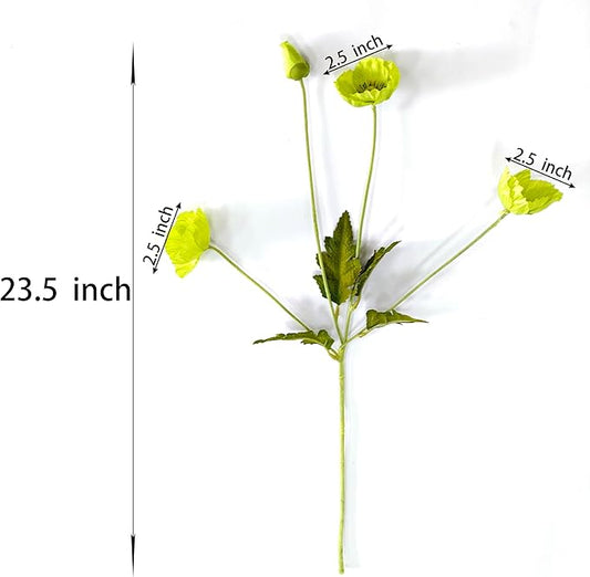 ATFL Green Poppy Flowers Artificial Bouquet for Wedding,12 Pcs Fake Faux Silk Poppies Bulk for Home Decor Table Centerpieces Floral Arrangement(23.5‘’, Green)