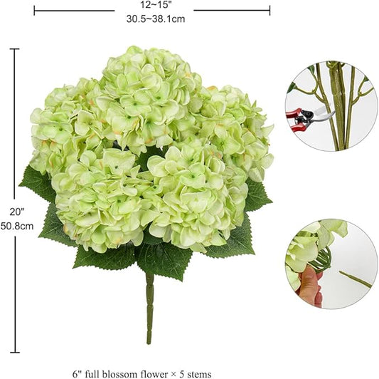 Hollyone Green Hydrangea Artificial Flowers Large Artificial Hydrangeas Silk Flowers for Home Decor Indoor Wedding Flowers Bouquets Faux Flowers Kitchen Centerpiece Table Decorations
