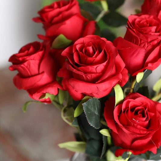 8PCS Artificial Silk Roses in Bulk & Bouquet Long Stem – Realistic Fake Roses for Wedding Centerpieces, Home Decor, Floral Arrangements, Party Decoration (Red)