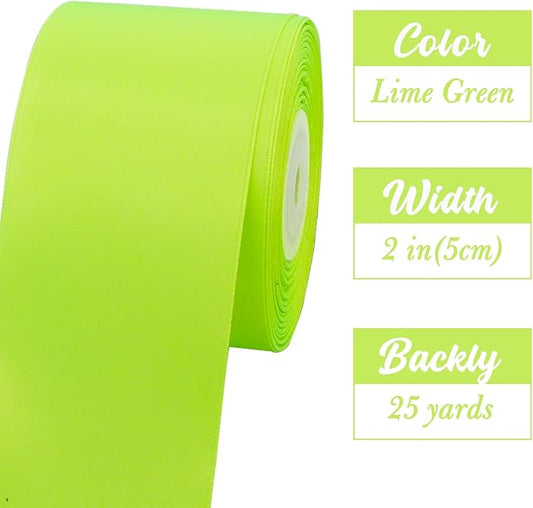 TONIFUL 2 in x 25 Yds Wide Fluorescent Apple Green Satin Ribbon Solid Fabric Ribbons Roll for Crafts Chair Sash Valentine's Day Gift Wrapping Invitation Cards Floral Bows Sewing Party Wedding