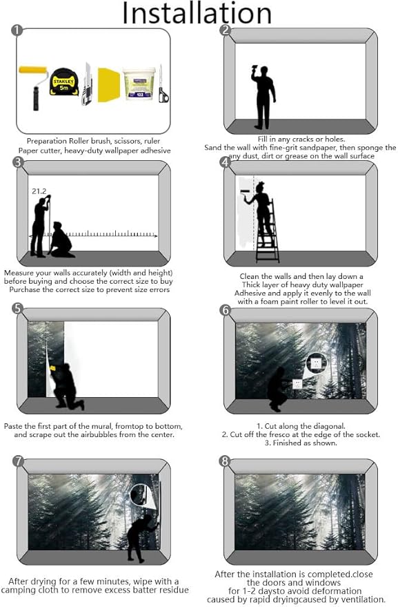 Silk Cloth Wall Sticker Decoration, Forest in The Fog Mural-203, Non-self-Adhesive, Waterproof, Wall