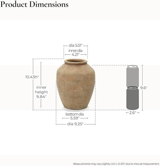 LuxenHome Rustic Ceramic Vase, 10.4" Tall Terracotta Vases with Earthy Brown Tones, Farmhouse Flower Vase for Shelf Living Room Decor, Vintage Pottery for Entry Way Table Home Decor