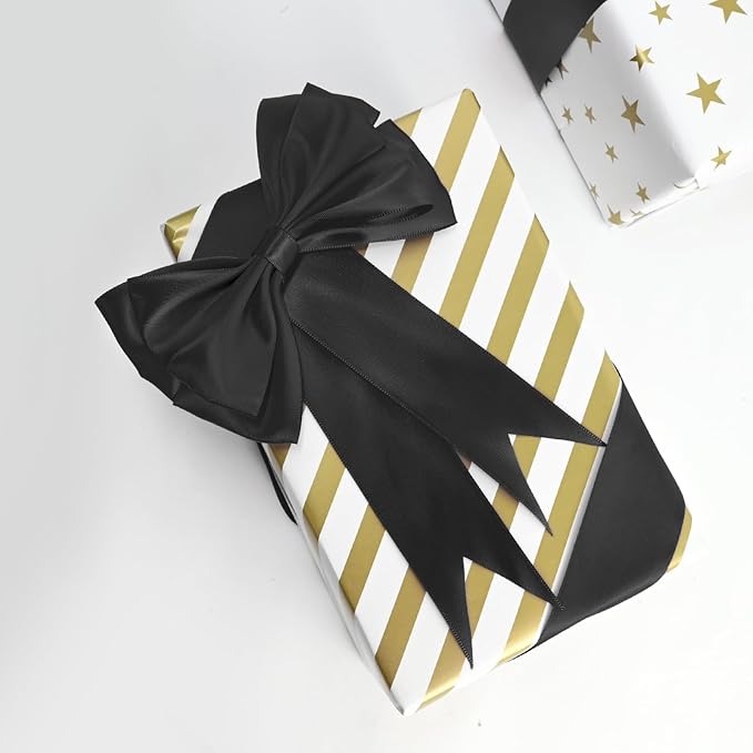Double Face Black Satin Ribbon 1-1/2 inch X 25 Yards Polyester Black Ribbon for Gift Wrapping Very Suitable for Weddings Party Hair Bow Invitation Decorations and More