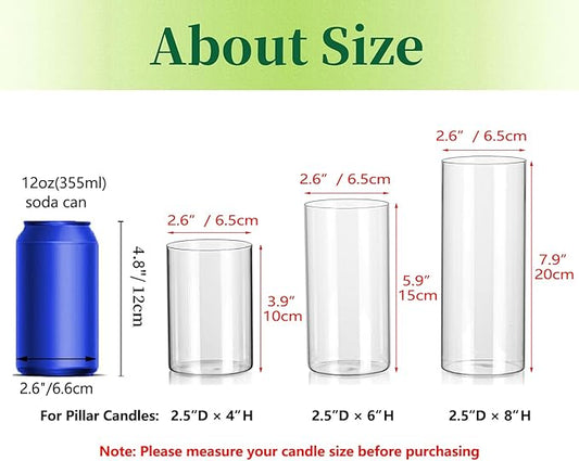 Glass Cylinder Vases Set of 24, Hewory Tall Clear Vase for Centerpieces, Glass Hurricane Candle Holders for Pillar Floating Candles, Round Vases for Wedding Events Table Decor, 2.6” in Diameter