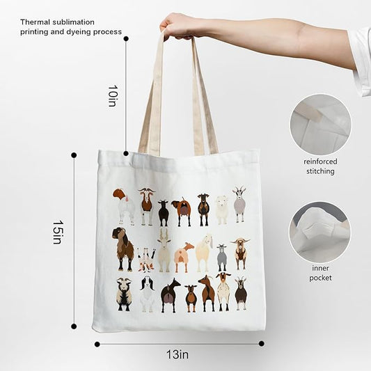 Canvas Tote Bag - Breeds of Goats Tote for Women, Animal Lover's Gift, Funny Goat Gift, Reusable Shopping Bag