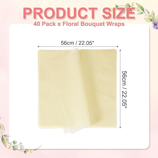 YELARXI Flower Wrapping Paper, Cotton Wrapping Flower Paper, Non-Woven Waterproof Floral Bouquet Wraps - Fitting for (Florist Supplies/Gift) 22 x 22 Inch & 40 Pack & Light Nude