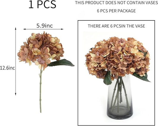 Kimura's Cabin 6Pcs Faux Hydrangea Flowers Vintage Artificial Silk Hydrangeas Flowers with Stems Fake Hydrangea Bouquets for Autumn Farmhouse Home Wedding Table Center Decoration(Autumn Yellow