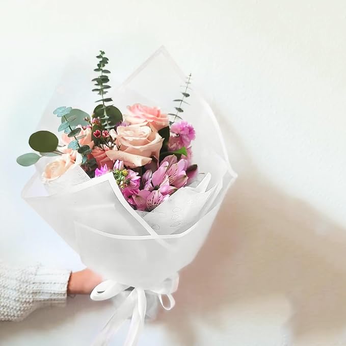 WRAPAHOLIC 20 Sheets Flower Wrapping Paper - 22.4 x 22.4 inch White Border Water-Resistant Floral Bouquet Wrapping Paper, Florist Supplies Packaging Paper for Wedding Birthday Gift DIY