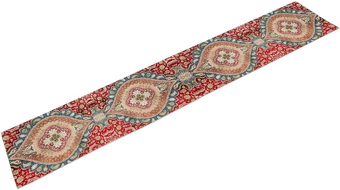 Vintage Persian Table Runner, Boho Traditional Red Ornate Floral Print Table Runner for Kitchen Dining Festive Holiday Party Decor, 13x70 Inch