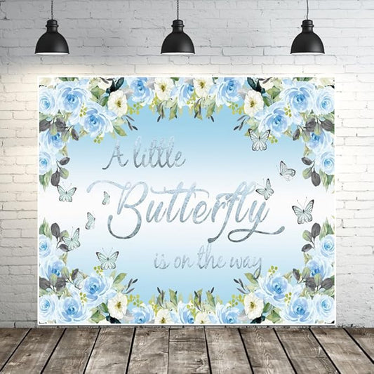 Butterfly Baby Shower Decoration for Boy Backdrop 10x8ft A Little Butterfly is on The Way Boho Blue Floral Photography Background Flowers Butterfly Themed Baby Shower Party Decorations Supplies