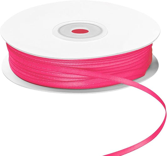 LIUYAXI Hot Pink Double Faced Satin Ribbon, 1/8" X Continuous 100 Yards, Thin Ribbons Perfect for Gift Wrapping Wedding Invitation Card Hair Bows Tag Floral Arrangement DIY Craft
