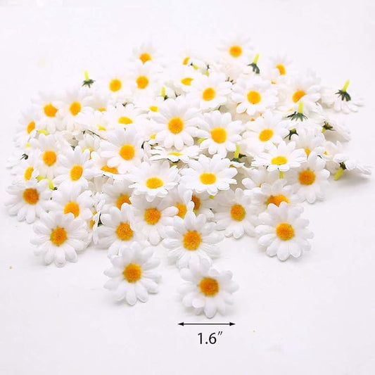 JOHOUSE 200PCS Silk Daisy Flower Heads for DIY Crafts - 1.5 Inch Gerbera Chrysanthemum Artificial Daisies for Bouquets, Baby Showers, Wedding & Home Decor