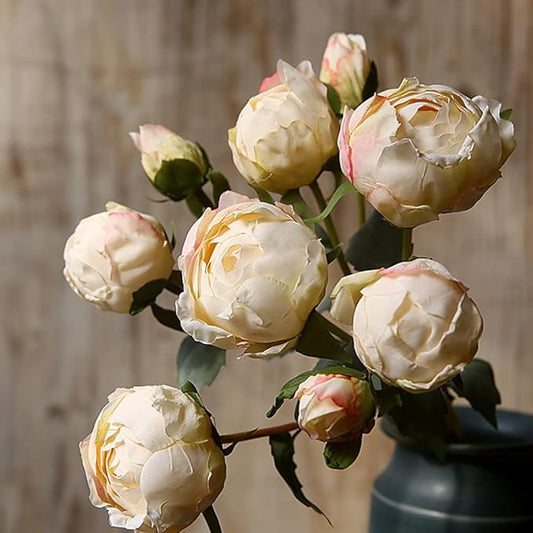 2 Bouquets Peonies Artificial Flowers, Vintage Peonies 18pcs White Fake Flowers for Home Decoration Wedding Decoration Bride Bouquet Silk Peonies for Flowers Crafts Floral Arrangement (White)