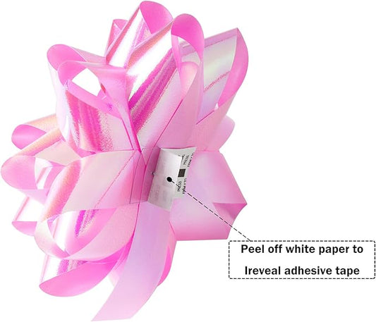 WRAPAHOLIC 16 Pcs Gift Bows Assortment - 14 Multi Colored Assorted Size Gift Bows (Pink, Fushcia, Silver) and 2 Crimped Curling Ribbons, Perfect for Christmas, Holiday, Party