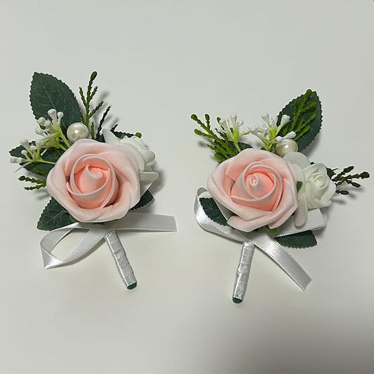 6PCS Blush Pink Boutonniere for Men,Coral Pink Boutonniere Pins for Men Groomsmen Guest Boutonniere, Artificial Flowers for Wedding Decor Prom Homecoming