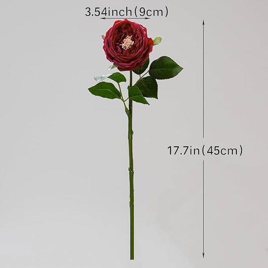 Fake Flowers for Decoration Home Decor Real Touch Artificial Flowers Austin Rose Peony Latex Fake Flower Living Room Decoration Vivid Pink Roses Peonies (Red 4pcs)