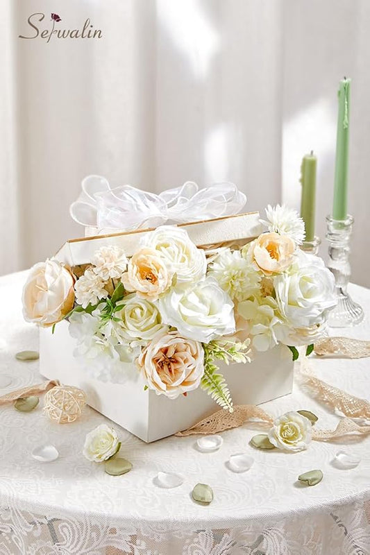 Serwalin Artificial White Spring Flowers for Decoration, DIY, Home Decor, Table Centerpieces, Cake Toppers, Wedding Bouquets & Parties