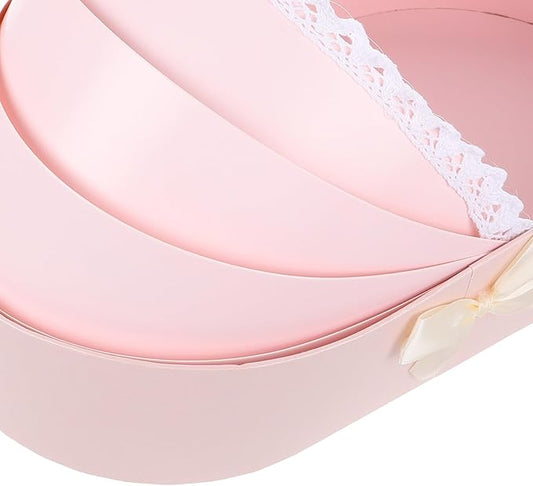 KOMBIUDA Valentine Day Bouquet Packaging Box Pink Floral Cradle Shape Box Half-open Design for Flower Arrangements Shower Anniversary Wedding