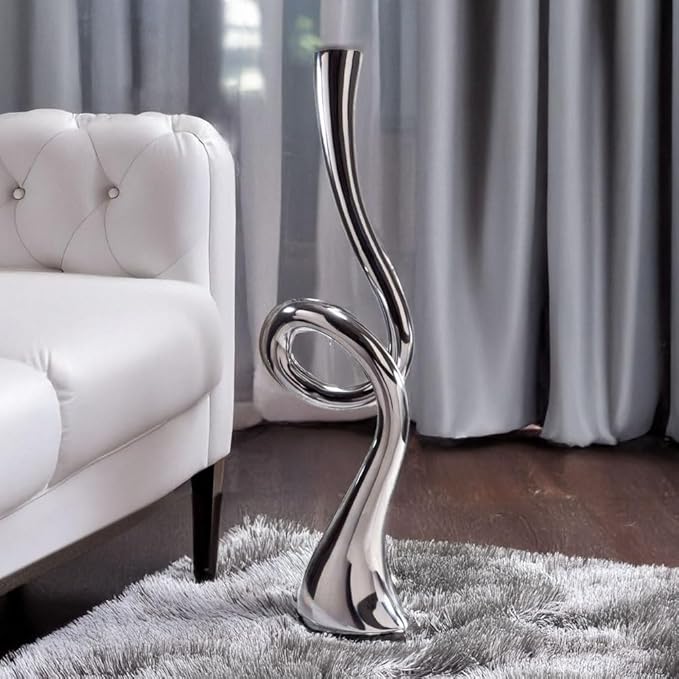 Modern Day Accents 3754 Corneta Tall Trumpet Vase, Silver Floor Vase for Pampas Grass, Flowers, or Faux Plants, Elegant Home Decor Accent for Living Room, Entryway, or Office, 38.5H
