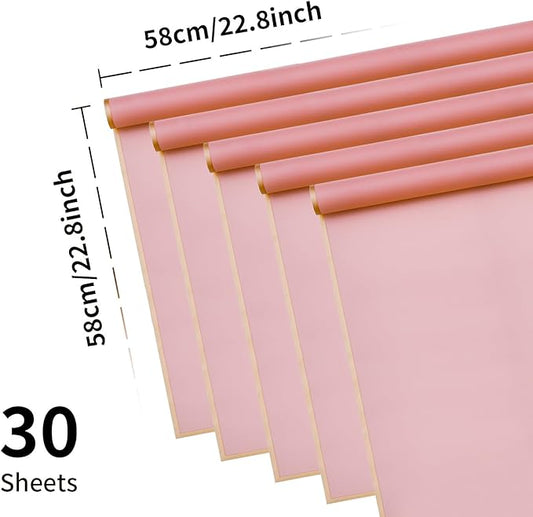 30 Sheets Blush Pink Gold Edge Flower Bouquet Wrapping Paper,Florist Supplies Waterproof Floral Bouquet Wrapping Paper Bouquet Accessorie,Flower Shop Packaging Pape for DIY Gift Wedding Birthday