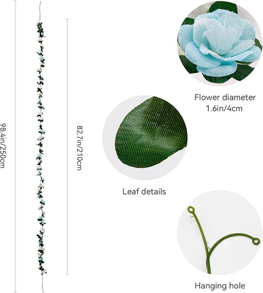 12 PCS 98.4 FT Artificial Flower Garland Rose Garland for Wedding Room Decor(12,Light Blue)