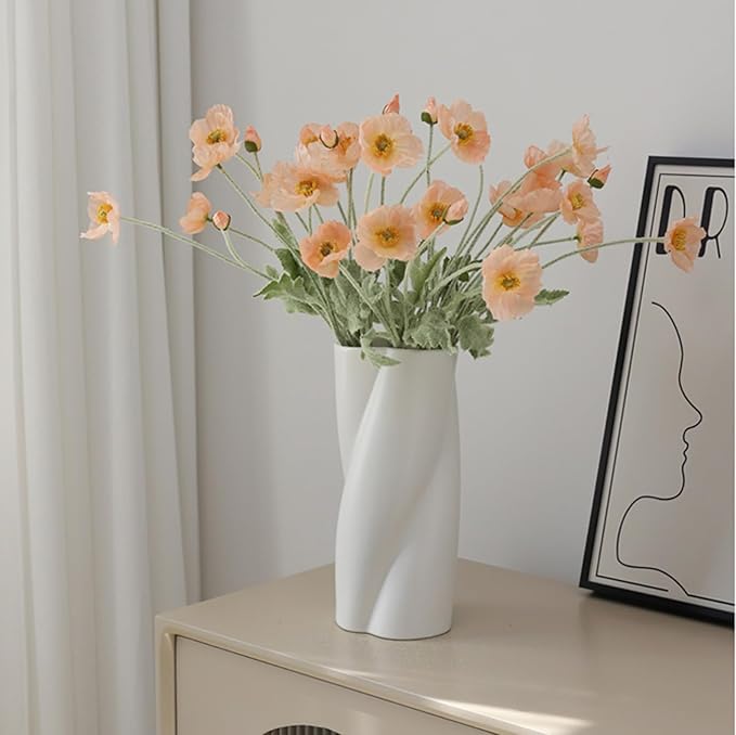 2 Pcs Artificial Fake Flowers Poppies Silk Flower Arrangements Wedding Bouquets Decorations Plastic Floral Table Centerpieces for Home Kitchen Garden Party Decor Approx 23.6" High - Dark Champagne