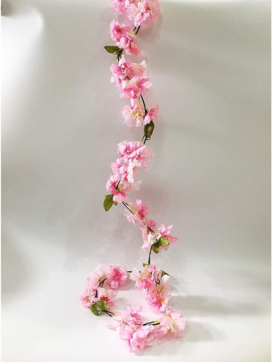 Artificial Cherry Blossom Vine Hanging Plants Faux Sakura Garland Fake Oriental Cherry Wreath Artificial Flower 5.8 FT Light Pink