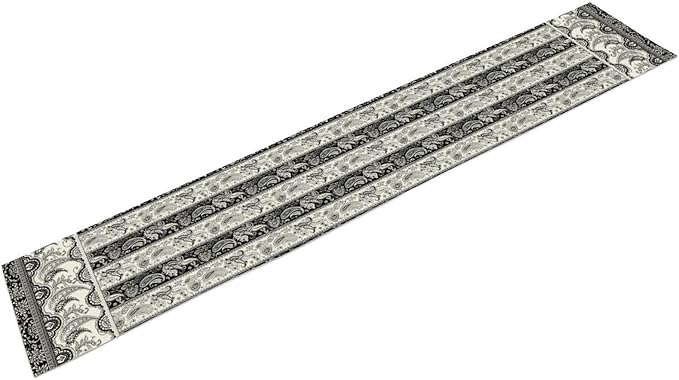 Vintage Bohemian Table Runner, Striped Black Grey Paisley Flower Boho Table Runner for Kitchen Dining Holiday Home Party, 13x108 Inch