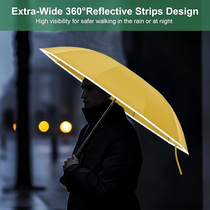 4-in-1 Inverted Travel Umbrella Compact, Automatic Large Umbrellas for Rain & Sun, Portable Windproof Umbrella for Backpack, Reverse Folding Umbrella for UV with Reflective Strips,Lightweight