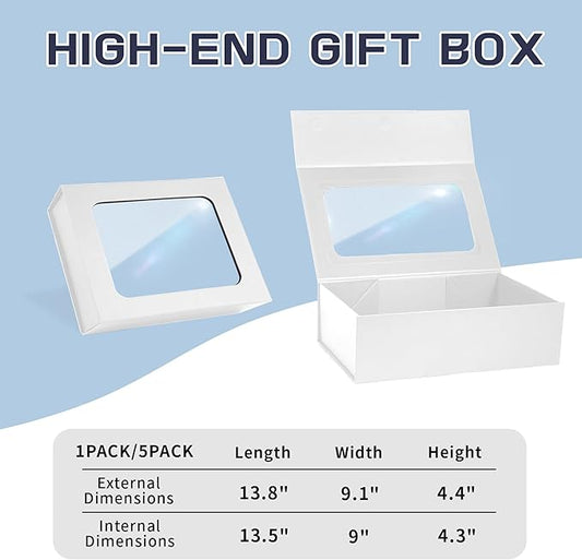 White Large Gift Box with Window, 13.5"x9"x4.3" Bridesmaid Box for Gifts Giving,Birthday Gift Boxe with Magnetic,Closure Lid Gift Boxs for Presents,Cute Box,Luxury for Gift Packaging,Gift Boxes for Wrapping Gifts